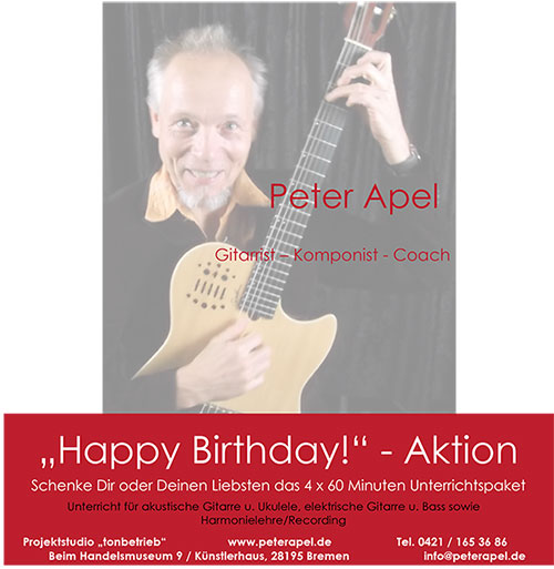 Happy Birthday Aktion 4x Unterricht Gitarre Ukulele Bass - Musikunterricht - Bremen