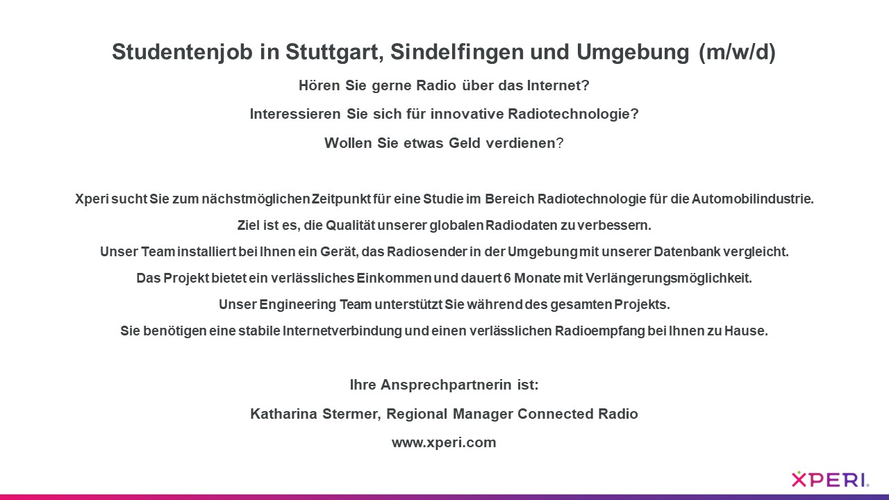 Studentenjob in Stuttgart, Sindelfingen und Umgebung (m/w/d) - Sonstige Kontakte - Stuttgart
